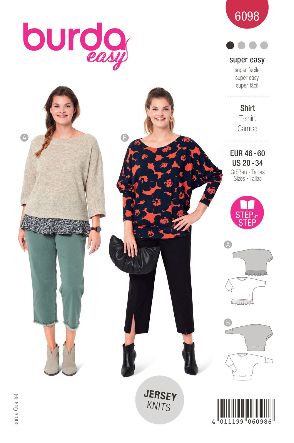 Burda Sewing Pattern 6098 Top with Kimono Sleeves from Jaycotts Sewing Supplies