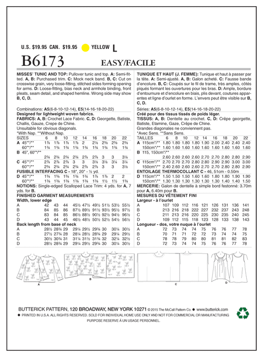 B6173 Misses' Tunic & Top from Jaycotts Sewing Supplies