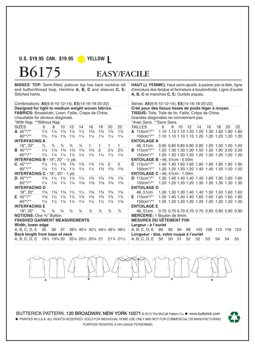 B6175 Misses' Top from Jaycotts Sewing Supplies