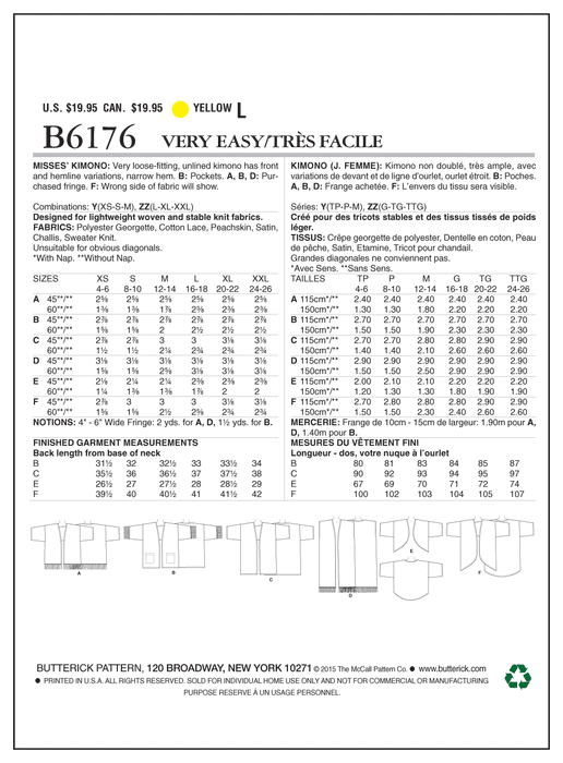 B6176 Misses' Kimono from Jaycotts Sewing Supplies