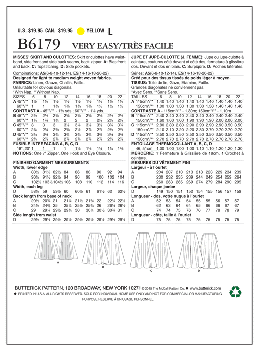 B6179 Misses' Skirt & Culottes from Jaycotts Sewing Supplies