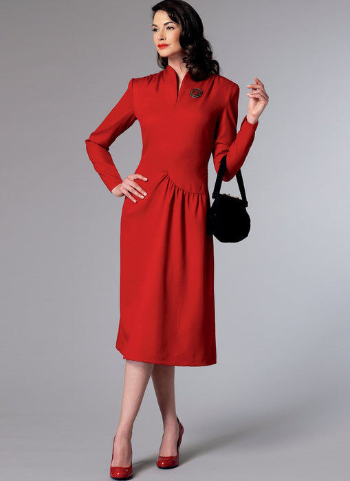 B6374 Misses' Swan-Neck or Shawl Collar Dresses with Asymmetrical Gathers from Jaycotts Sewing Supplies