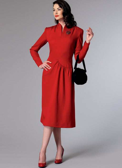 B6374 Misses' Swan-Neck or Shawl Collar Dresses with Asymmetrical Gathers from Jaycotts Sewing Supplies