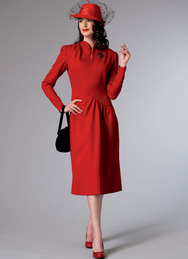 B6374 Misses' Swan-Neck or Shawl Collar Dresses with Asymmetrical Gathers from Jaycotts Sewing Supplies