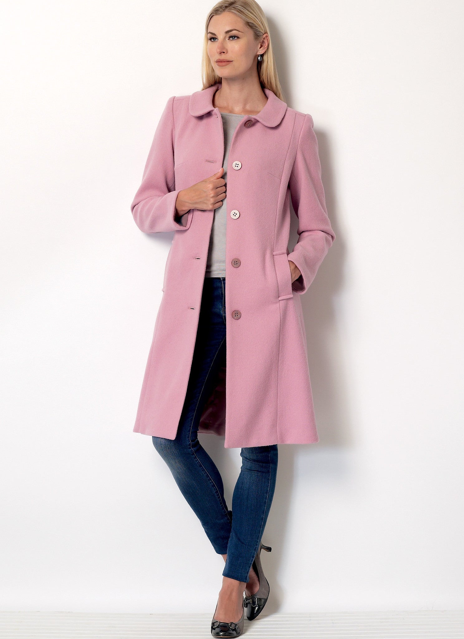B6385 Misses' Funnel-Neck, Peter Pan or Pointed Collar Coats from Jaycotts Sewing Supplies