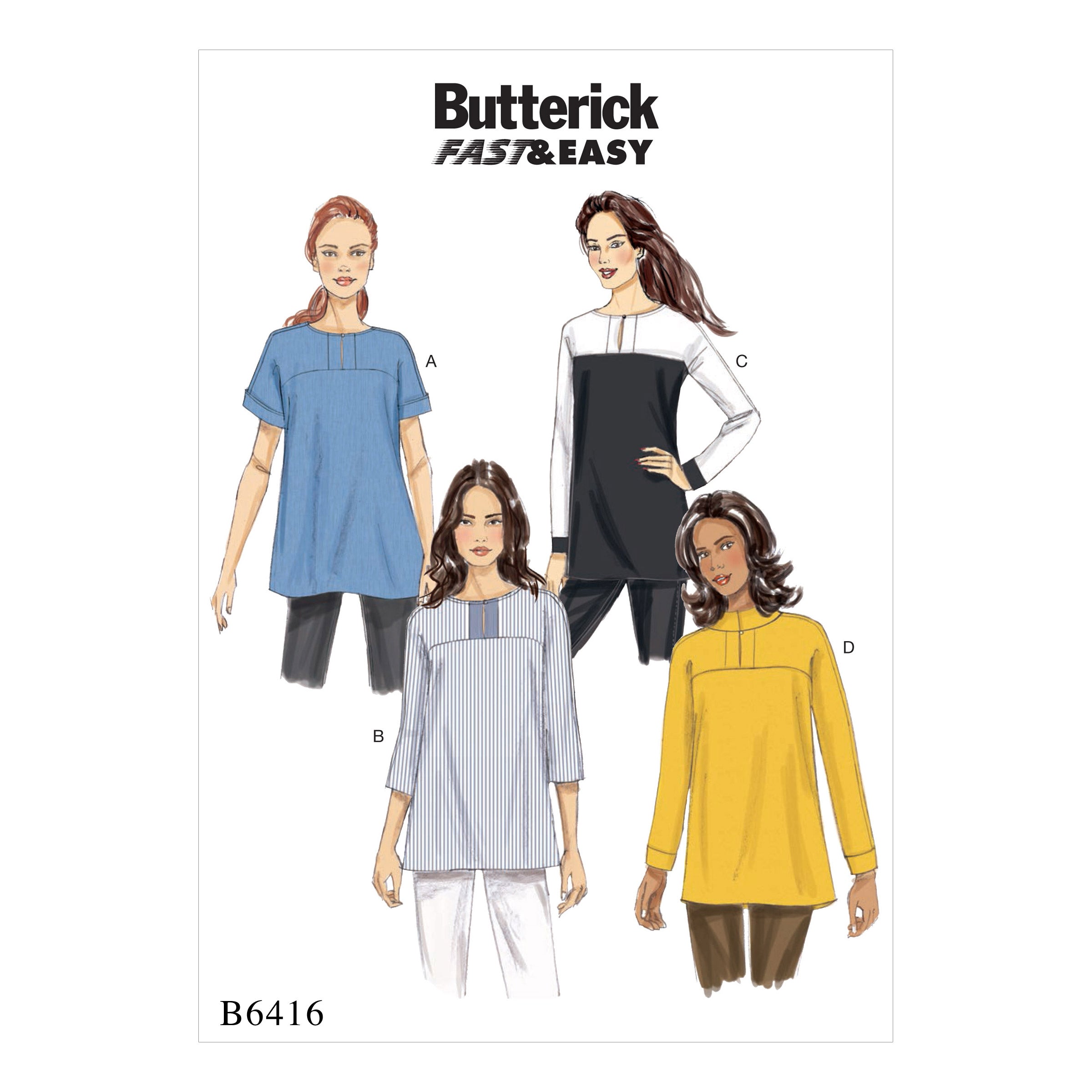 Butterick 6416 Misses' Button-Closure Tunics with Yokes Pattern from Jaycotts Sewing Supplies