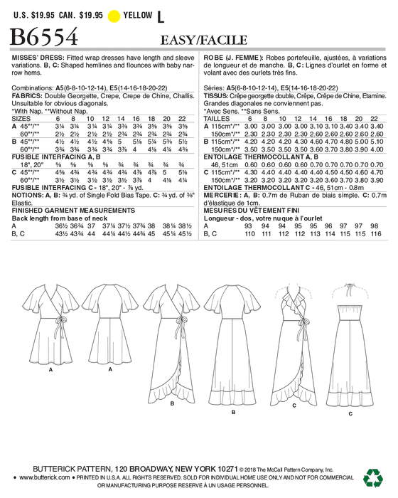 B6554 Misses' Wrap Dresses Pattern from Jaycotts Sewing Supplies