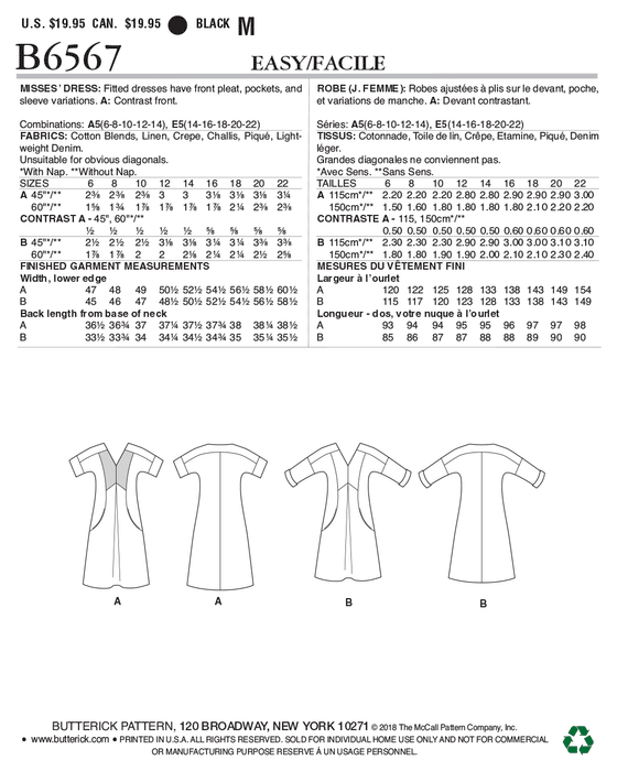 B6567 Misses' Dress Pattern by Lisette from Jaycotts Sewing Supplies