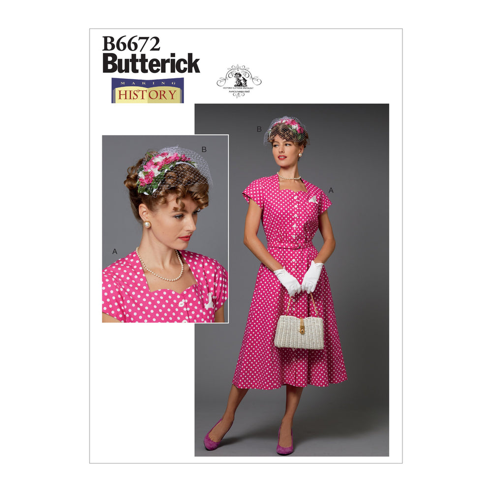 Butterick B6672 50's Dress and Hat Sewing Pattern from Jaycotts Sewing Supplies