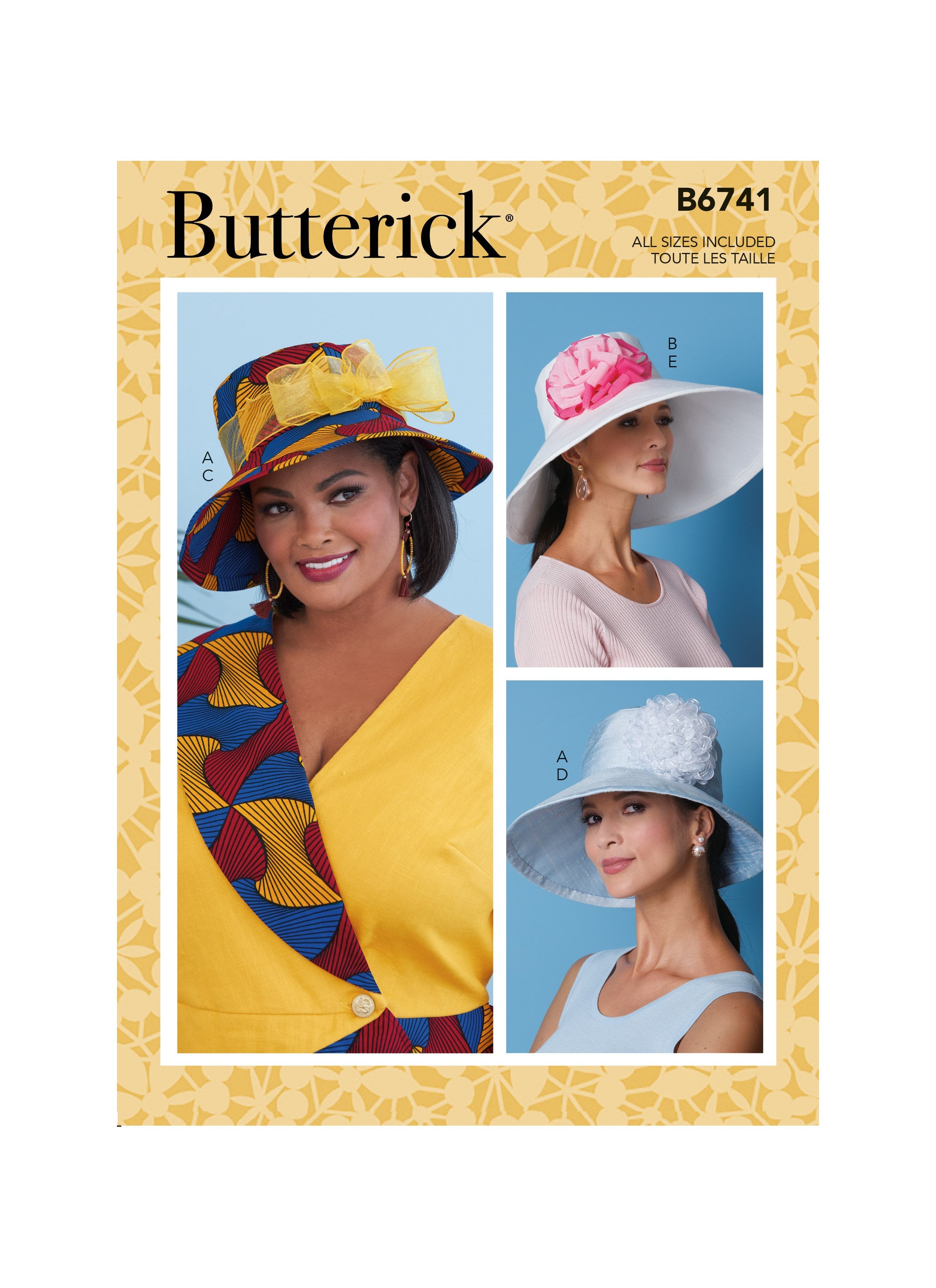 Butterick Sewing Pattern 6741 Hats With Ribbon, Flowers and Bow from Jaycotts Sewing Supplies