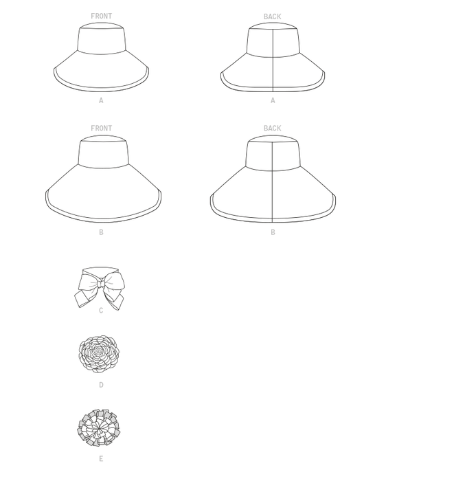 Butterick Sewing Pattern 6741 Hats With Ribbon, Flowers and Bow from Jaycotts Sewing Supplies