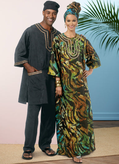Butterick Pattern 6748 Misses'/Men's Tunic, Caftan, PantsHat and Head Wrap from Jaycotts Sewing Supplies