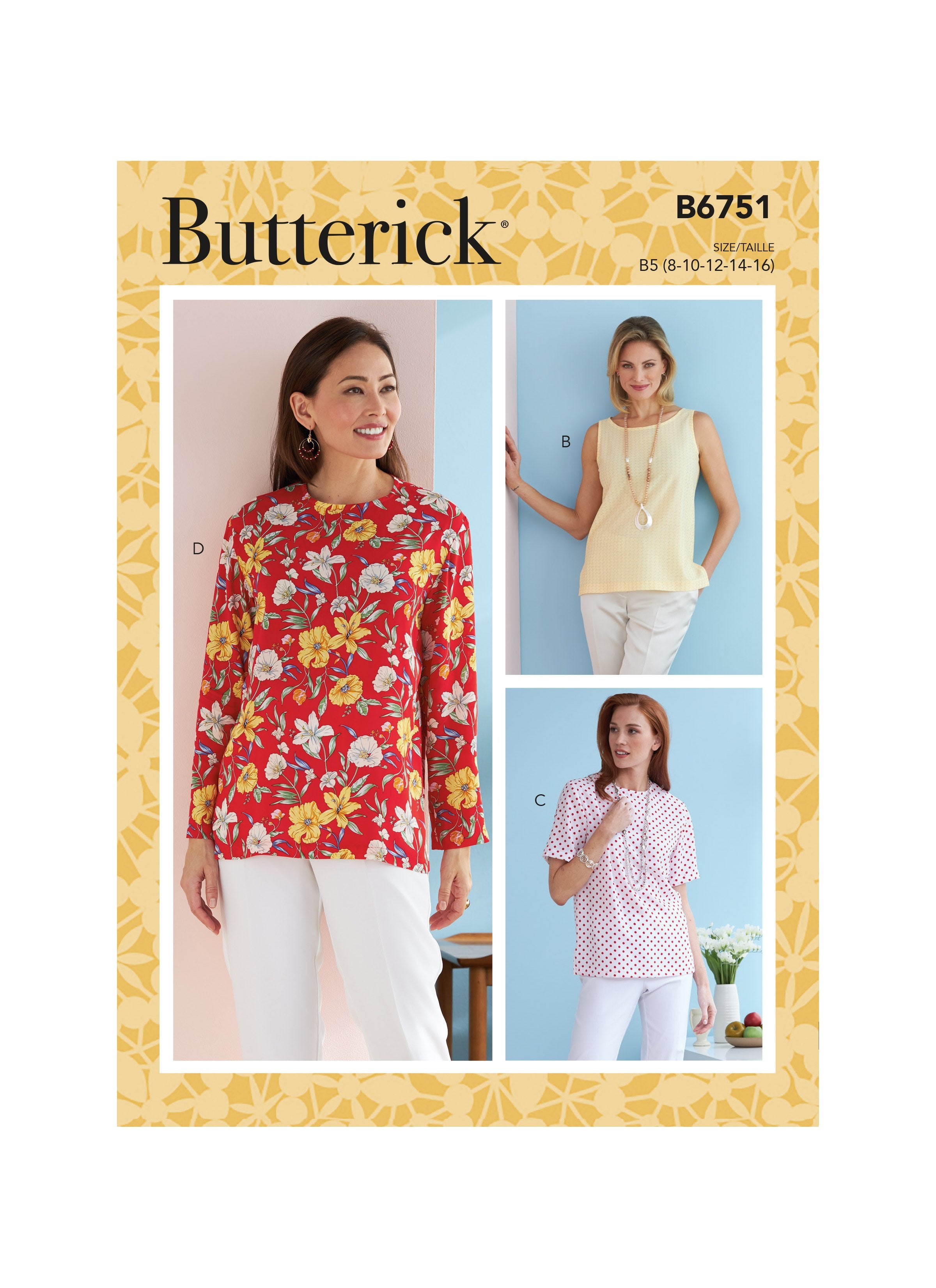 Butterick Sewing Pattern 6751 Misses'/Misses' Petite Pullover Tops from Jaycotts Sewing Supplies