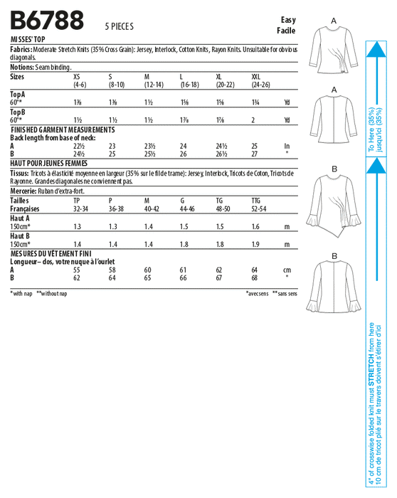 Butterick 6788 Misses' Tops sewing pattern from Jaycotts Sewing Supplies