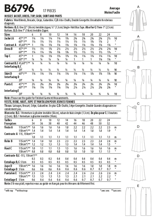 Butterick 6796 Misses' Co-ordinates sewing pattern from Jaycotts Sewing Supplies