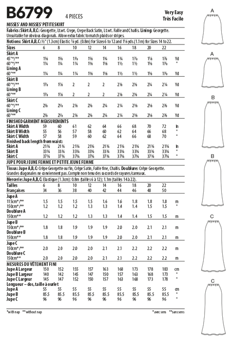 Butterick 6799 Misses' and Petite Bias A-Line Skirt sewing pattern from Jaycotts Sewing Supplies