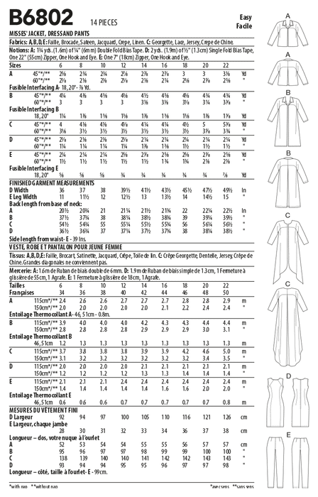 Butterick 6802 Misses' Jacket, Dress and Trousers sewing pattern from Jaycotts Sewing Supplies