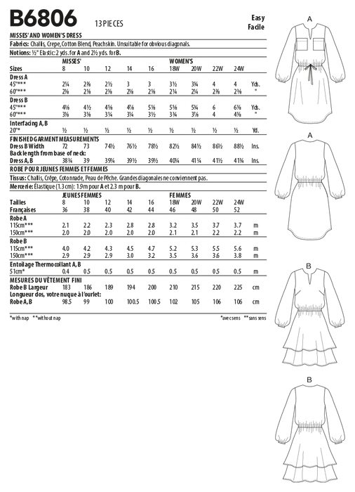 Butterick 6806 Misses / Plus Size Dress Pattern from Jaycotts Sewing Supplies