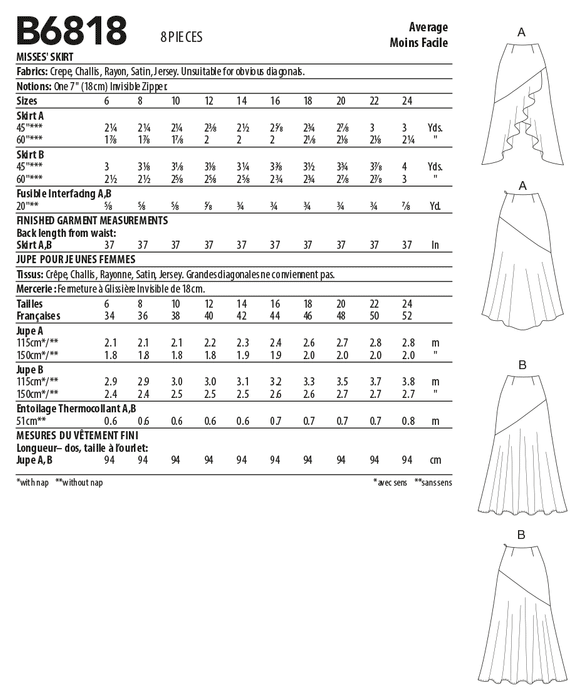 Butterick 6818 Misses Skirts pattern from Jaycotts Sewing Supplies