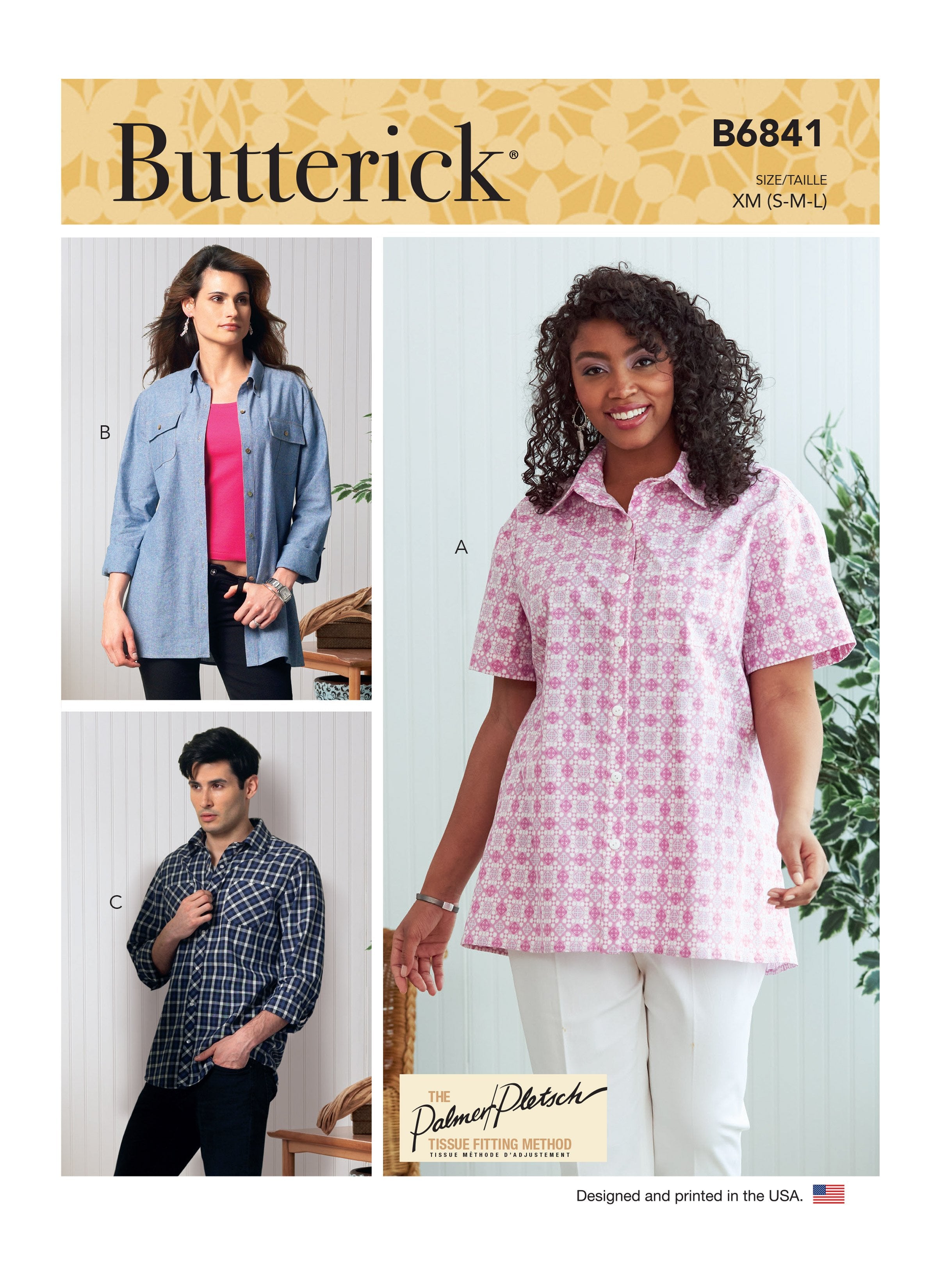 Butterick sewing pattern 6841 Unisex Button-Down Shirts from Jaycotts Sewing Supplies
