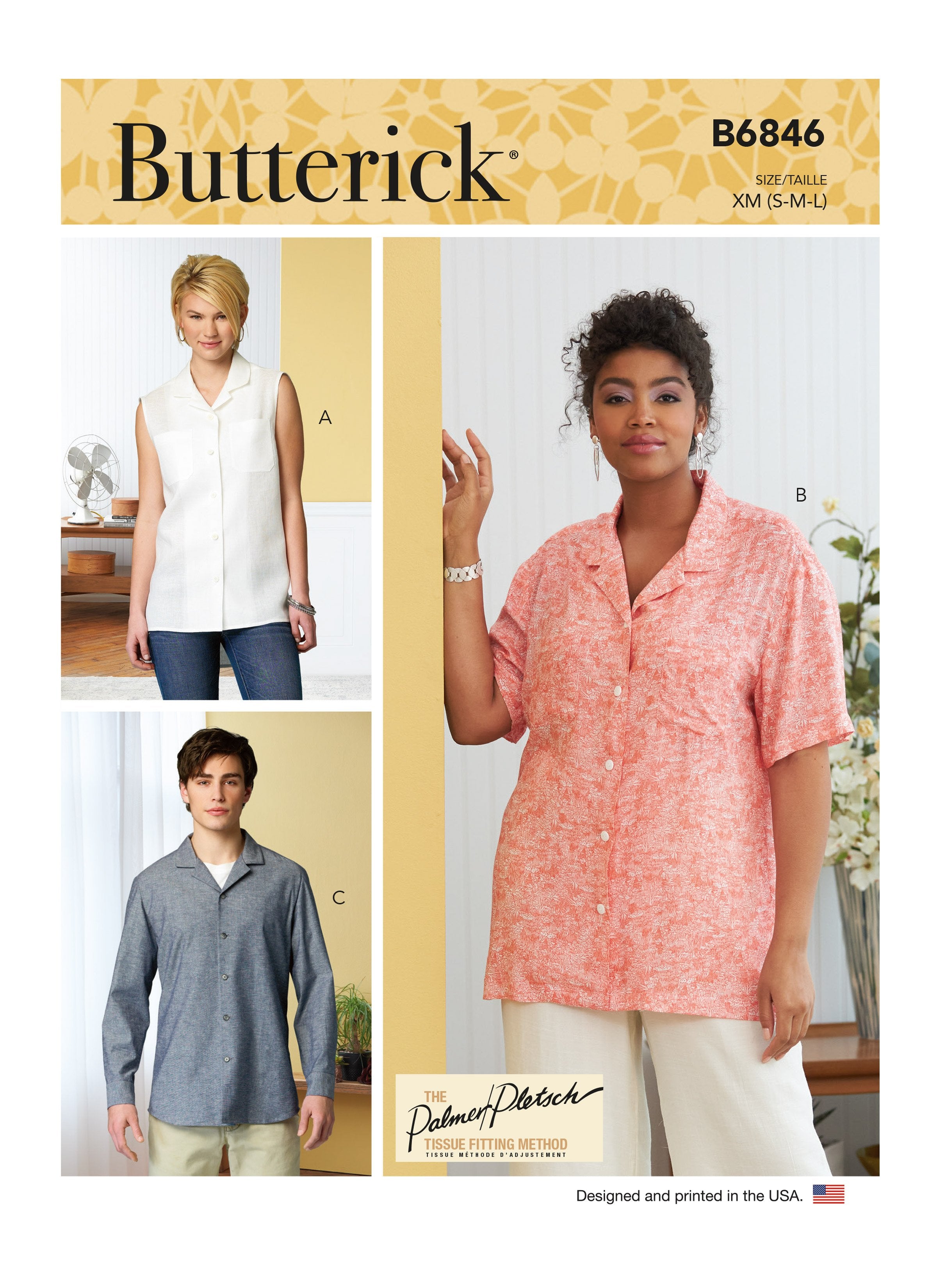 Butterick sewing pattern 6846 Unisex Button-Down Shirts from Jaycotts Sewing Supplies