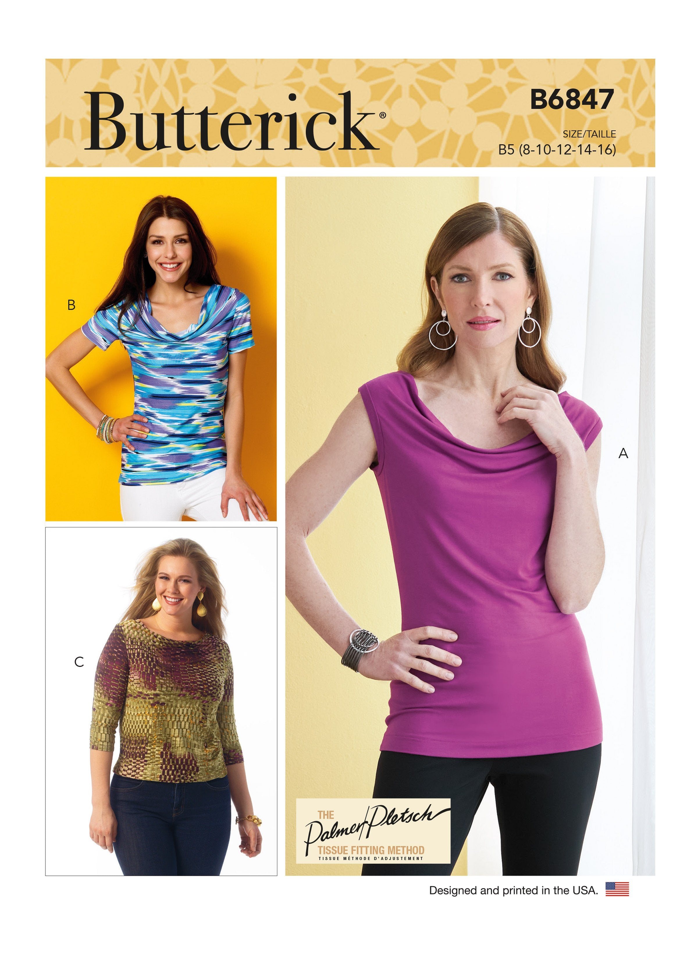 Butterick sewing pattern 6847 Misses' Cowl-Neck Tops from Jaycotts Sewing Supplies