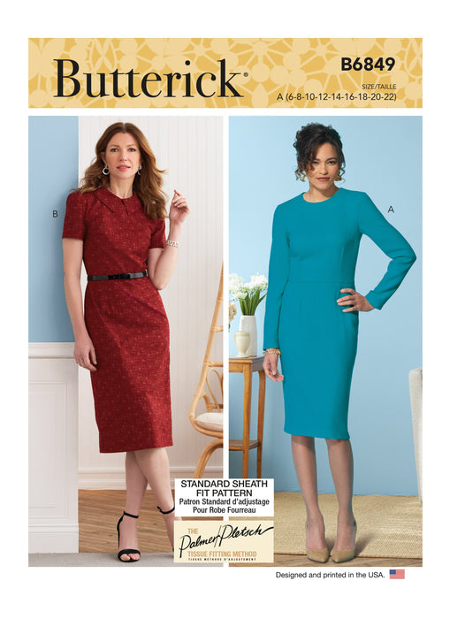 Butterick sewing pattern 6849 Misses' Fit Pattern Dresses and Optional Collar from Jaycotts Sewing Supplies