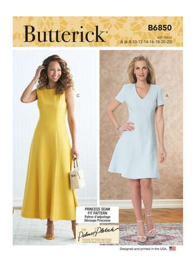 Butterick sewing pattern 6850 Misses' Jewel or V-Neck Fit and Flare Dresses from Jaycotts Sewing Supplies
