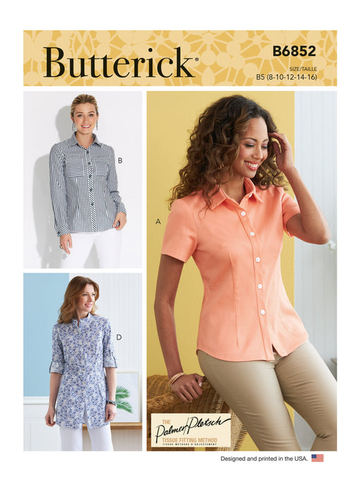 Butterick sewing pattern 6852 Misses' Button-Down Shirts from Jaycotts Sewing Supplies