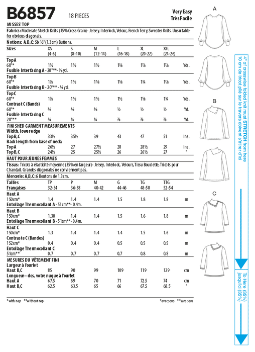 Butterick sewing pattern 6857 Misses' Top from Jaycotts Sewing Supplies