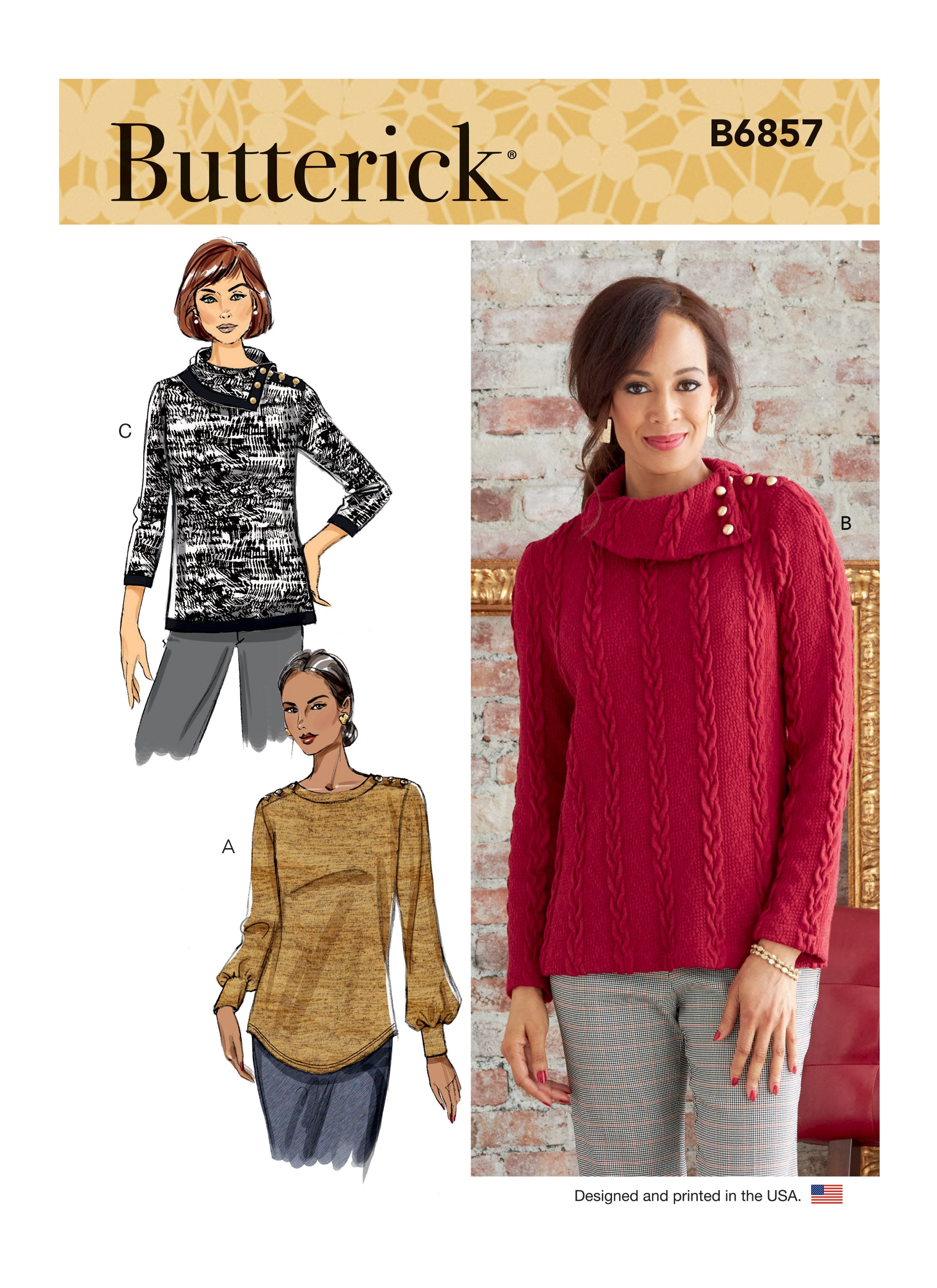 Butterick sewing pattern 6857 Misses' Top from Jaycotts Sewing Supplies
