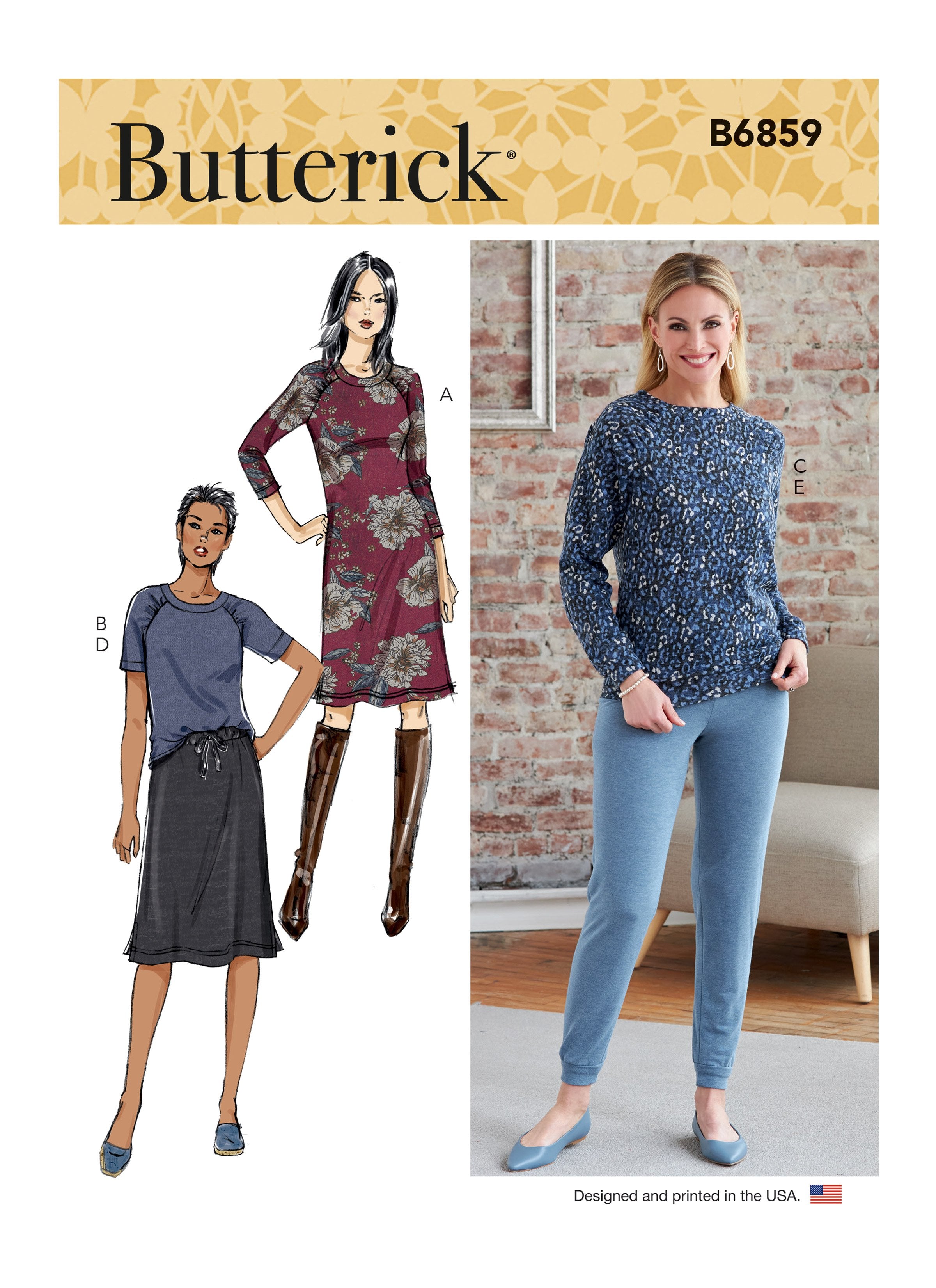 Butterick sewing pattern 6859 Misses' Knit Dress, Tops, Skirt and Pants from Jaycotts Sewing Supplies