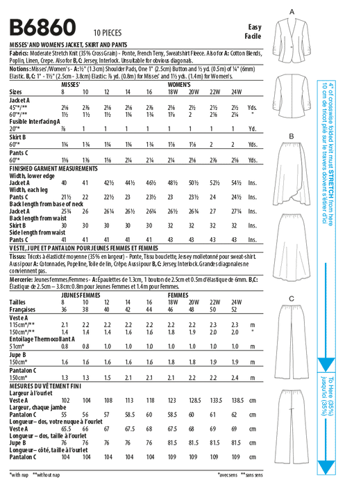 Butterick sewing pattern 6860 Misses' and Women's Jacket, Skirt and Pants from Jaycotts Sewing Supplies