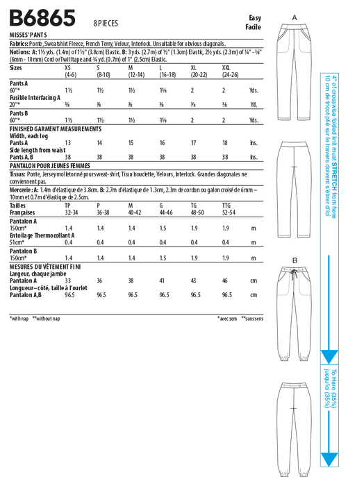 Butterick sewing pattern 6865 Misses' Trousers from Jaycotts Sewing Supplies