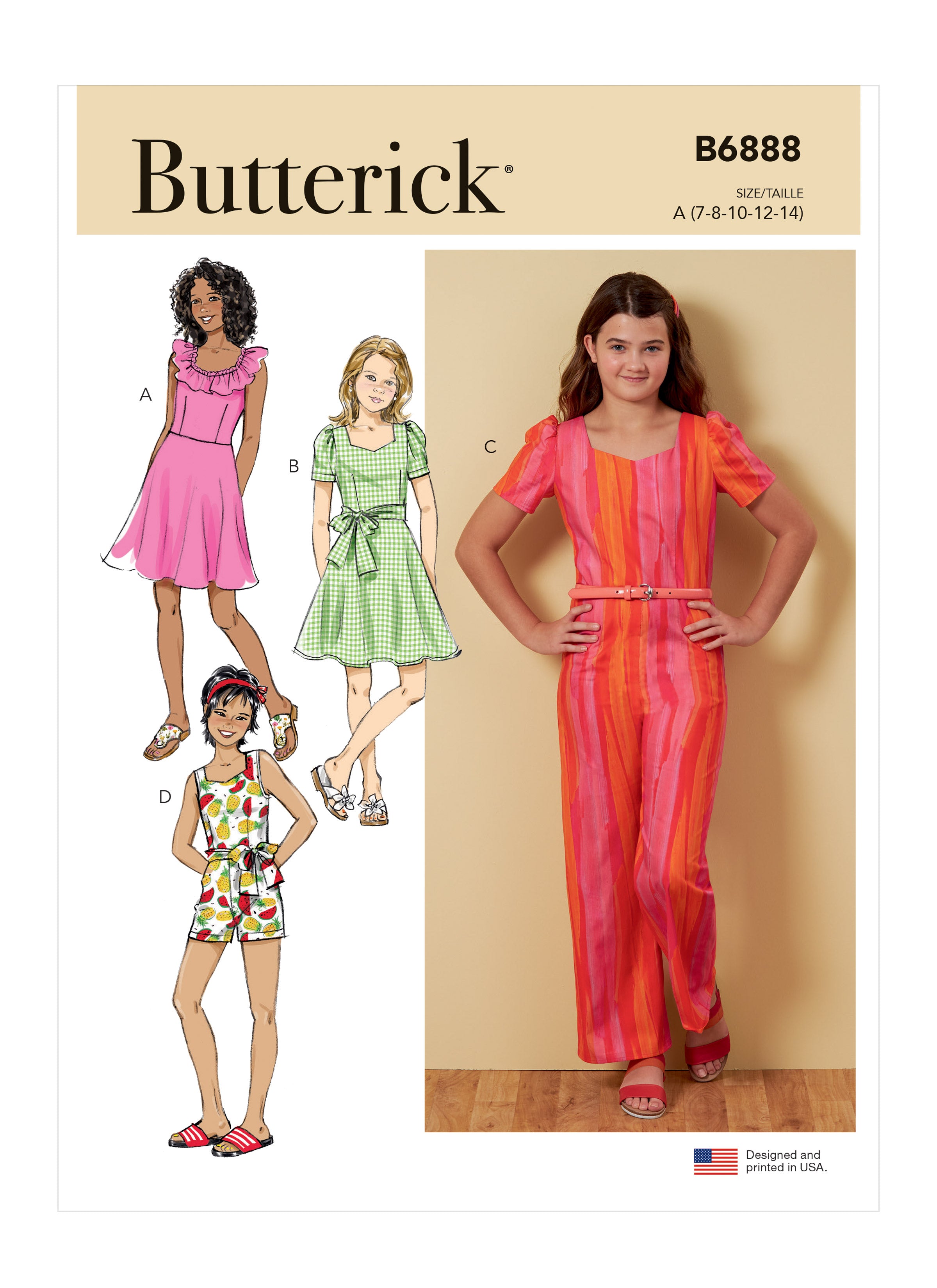 Butterick 6888 Girl's Jumpsuit and Romper sewing pattern from Jaycotts Sewing Supplies