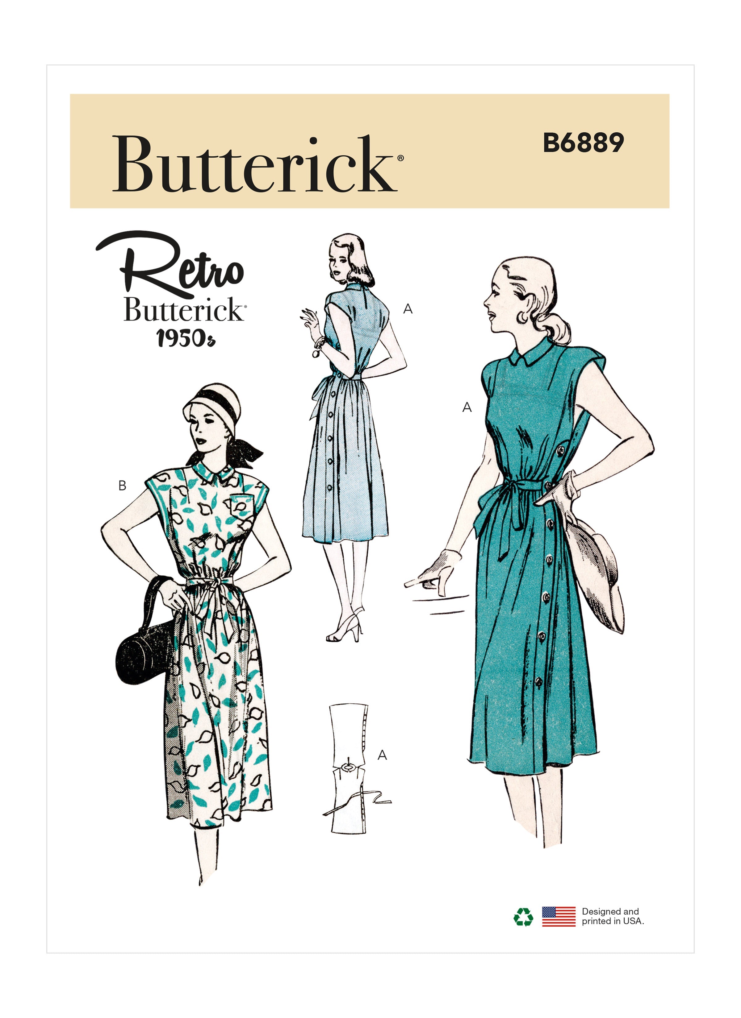 Butterick sewing pattern 6889 Fifties side buttoning Dress from Jaycotts Sewing Supplies