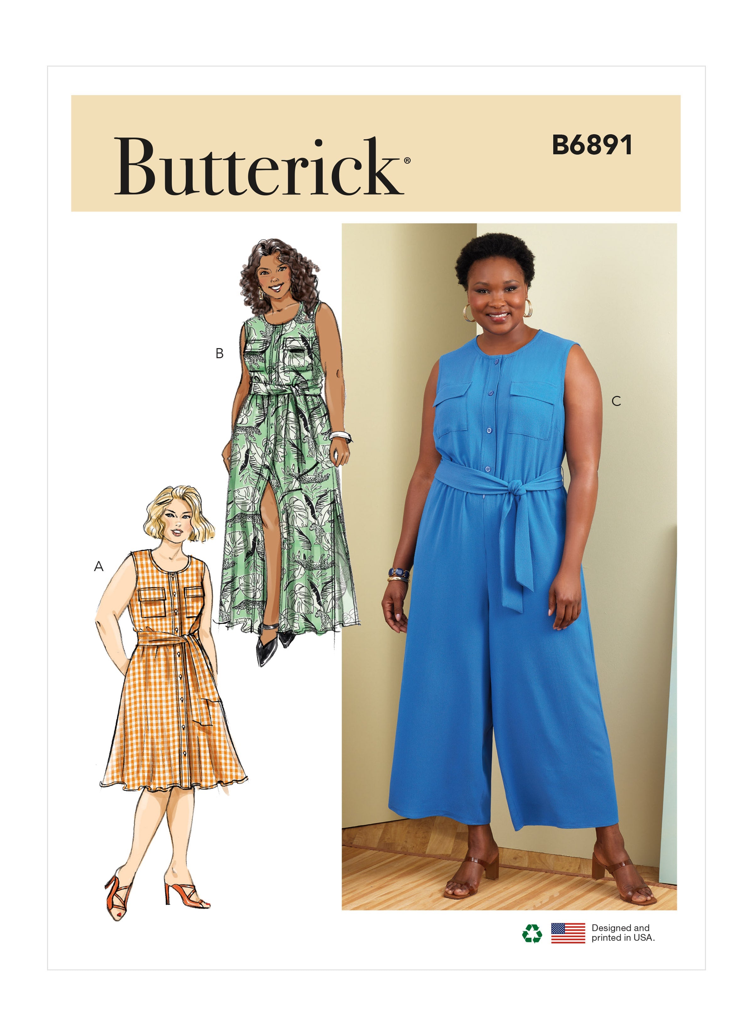 Butterick sewing pattern 6891 Women's Dress, Jumpsuit and Sash from Jaycotts Sewing Supplies