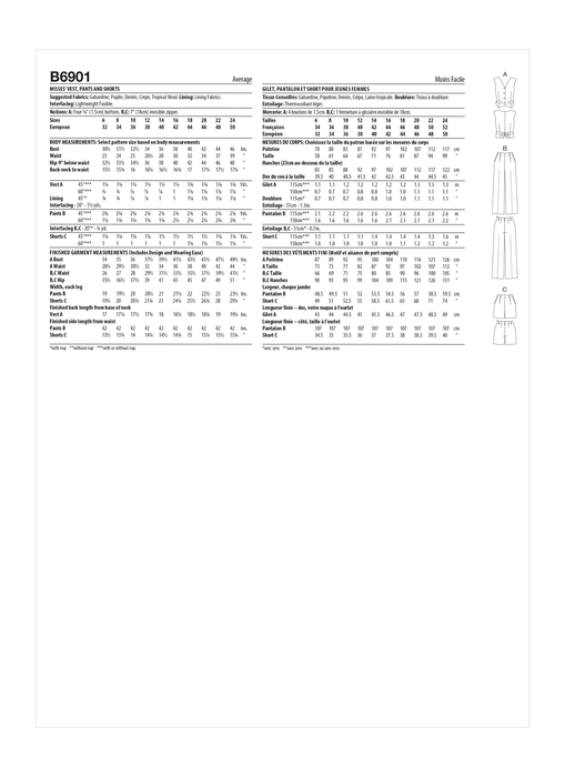 Butterick sewing pattern 6901 Misses' waiscoat and trousers from Jaycotts Sewing Supplies