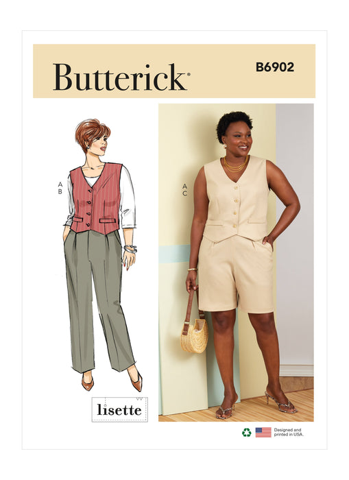 Butterick sewing pattern 6902 Women's Waistcoat, Pants and Shorts from Jaycotts Sewing Supplies