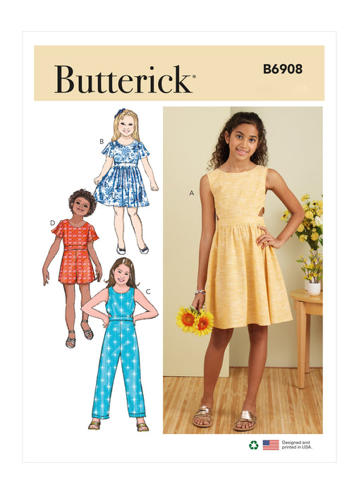 Butterick sewing pattern 6908 Girls' Dress, Jumpsuit and Romper from Jaycotts Sewing Supplies