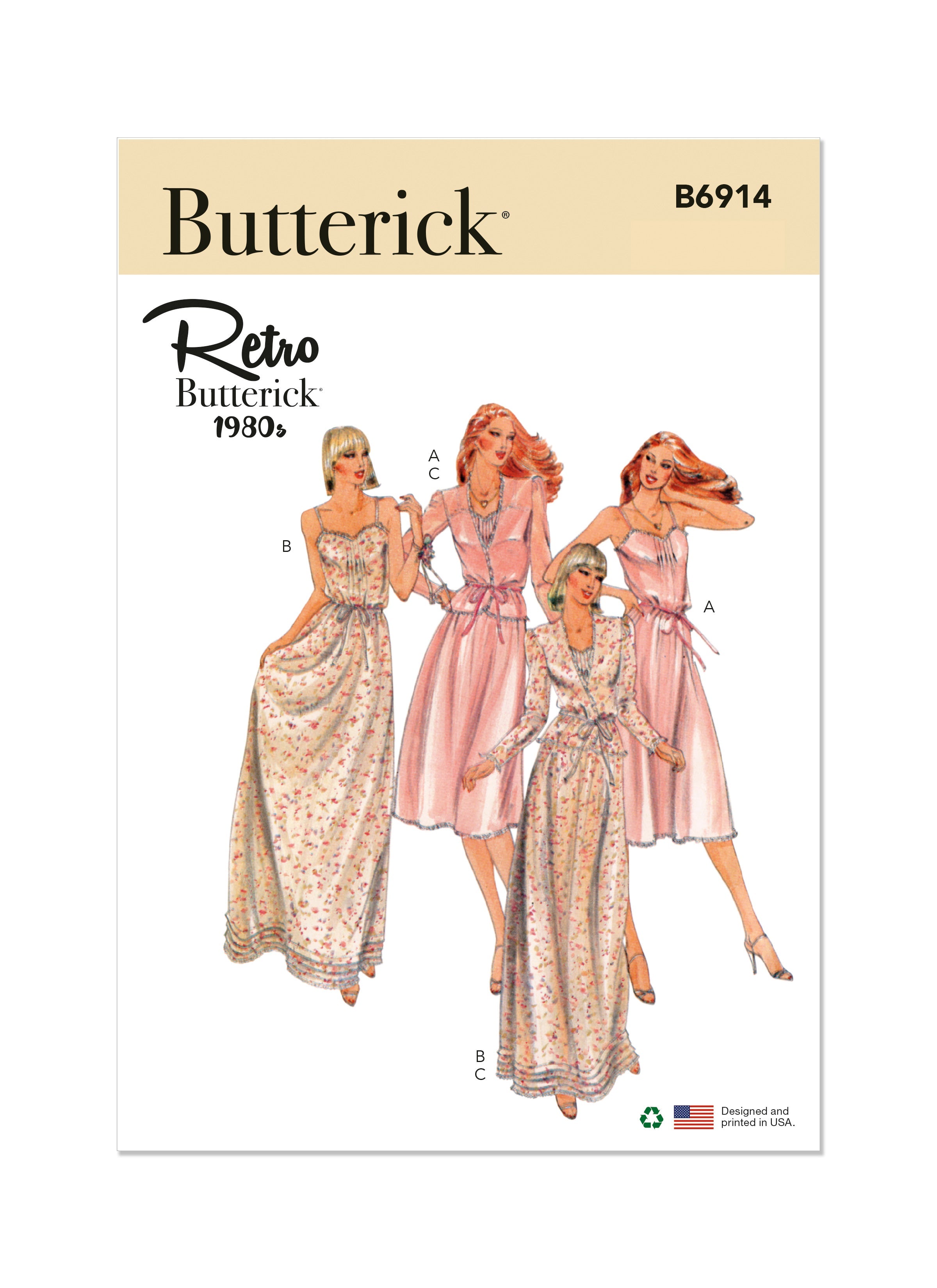 Butterick sewing pattern 6914 Misses' Vintage 80's sleepwear from Jaycotts Sewing Supplies