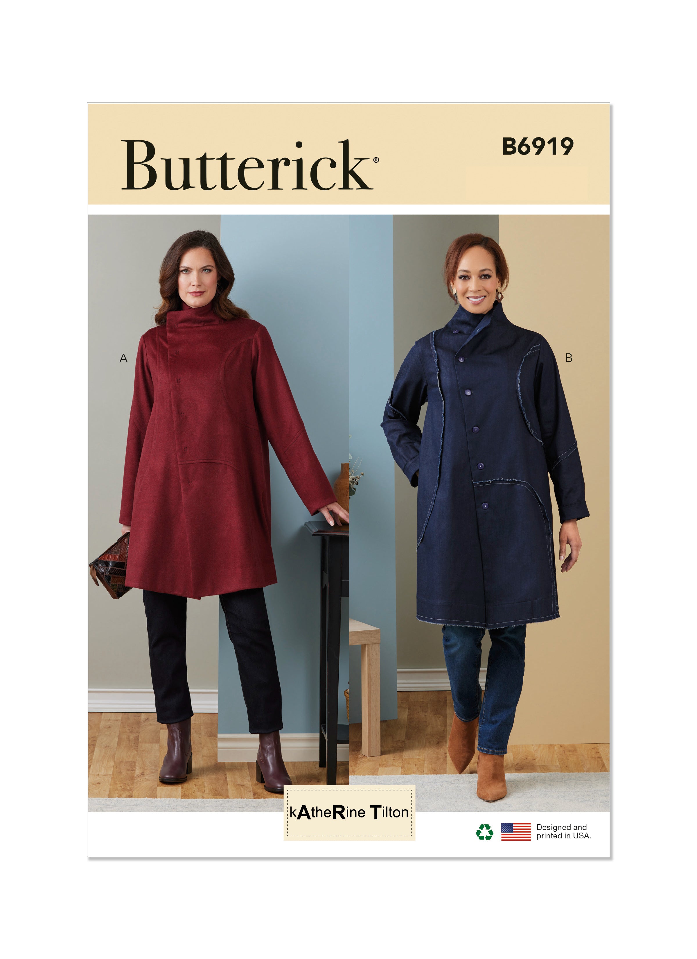 Butterick sewing pattern 6919 Misses' Coat by Katherine Tilton from Jaycotts Sewing Supplies
