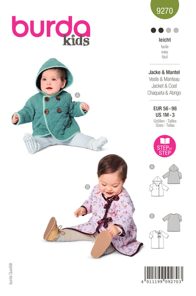 Burda Sewing Pattern 9270 Babies' Hooded Jacket from Jaycotts Sewing Supplies