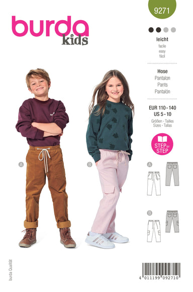 Burda Sewing Pattern 9271 Boys / Girls Slip-on Trousers from Jaycotts Sewing Supplies