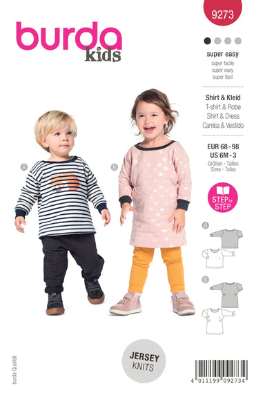 Burda Sewing Pattern 9273 Babies' Top and Dress from Jaycotts Sewing Supplies