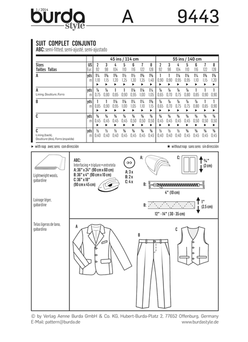 BD9443 Boys' Suit | Advanced from Jaycotts Sewing Supplies