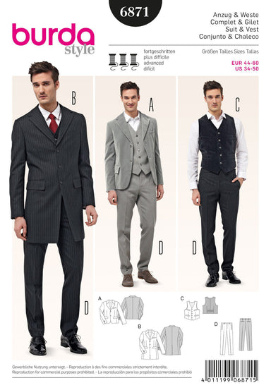 BD6871 Mens' Suit, Waistcoat & Frock Coat from Jaycotts Sewing Supplies
