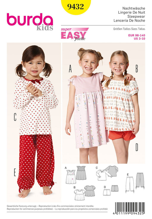 BD9432 Girls' Pyjamas pattern from Jaycotts Sewing Supplies