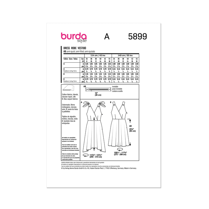 Burda Style Sewing Pattern 5899 Misses' Dress from Jaycotts Sewing Supplies