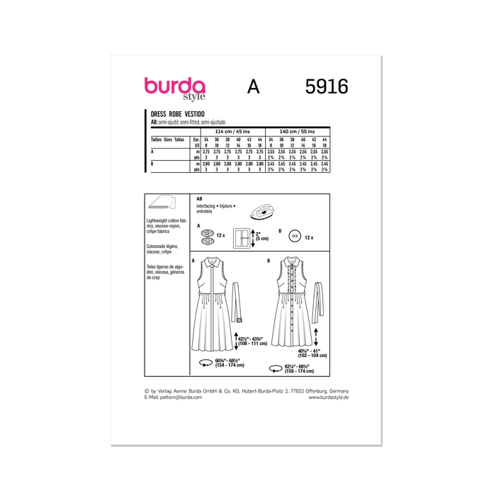 Burda Style Sewing Pattern 5916 Misses' Dress from Jaycotts Sewing Supplies